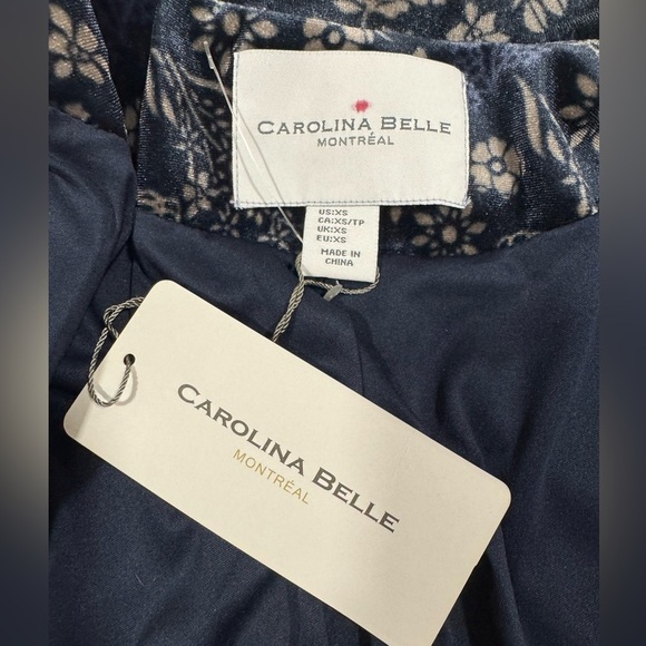 Navy blue beige floral print CAROLINA BELLE long sleeve blazer jacket XS - Picture 14 of 16